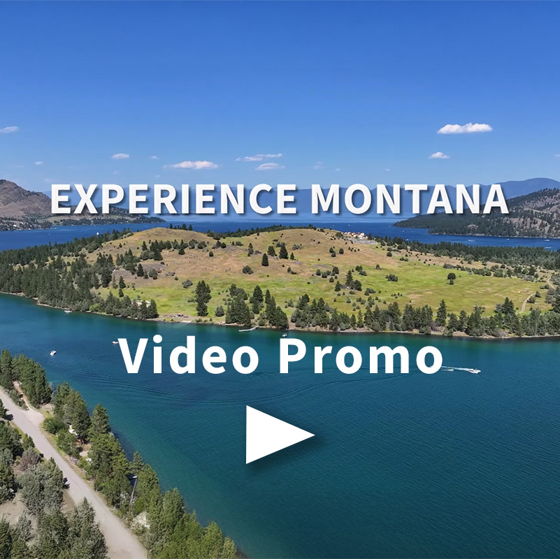 Aerial Shot Flathead Lake Montana, Experience Montana Text